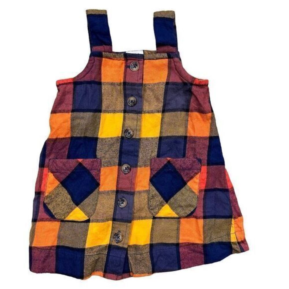 Hanna Andersson Girls Knee Length Plaid Apron Dress Size 18 - 24 Mo Multicolor